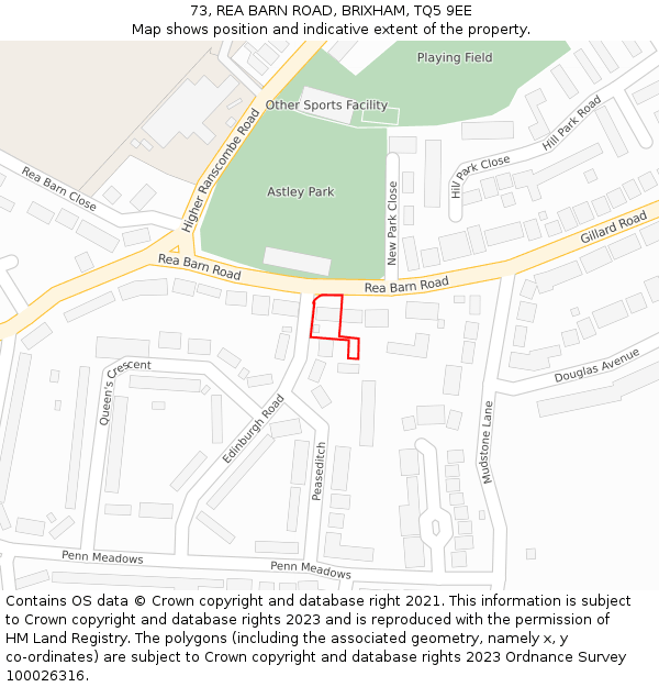 73, REA BARN ROAD, BRIXHAM, TQ5 9EE: Location map and indicative extent of plot