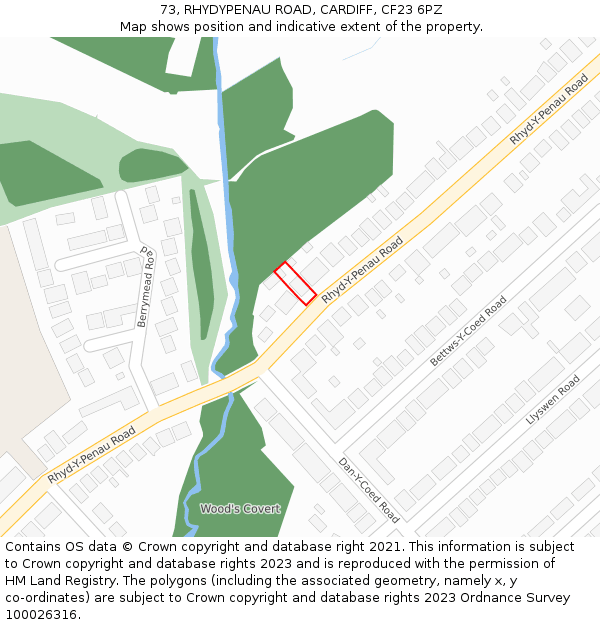 73, RHYDYPENAU ROAD, CARDIFF, CF23 6PZ: Location map and indicative extent of plot