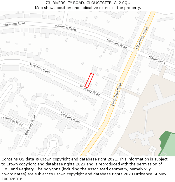 73, RIVERSLEY ROAD, GLOUCESTER, GL2 0QU: Location map and indicative extent of plot
