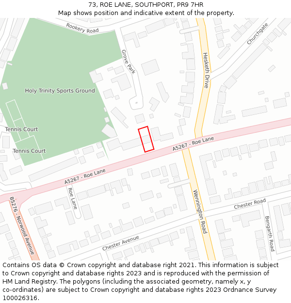 73, ROE LANE, SOUTHPORT, PR9 7HR: Location map and indicative extent of plot