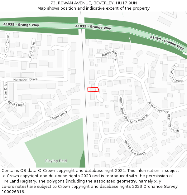 73, ROWAN AVENUE, BEVERLEY, HU17 9UN: Location map and indicative extent of plot