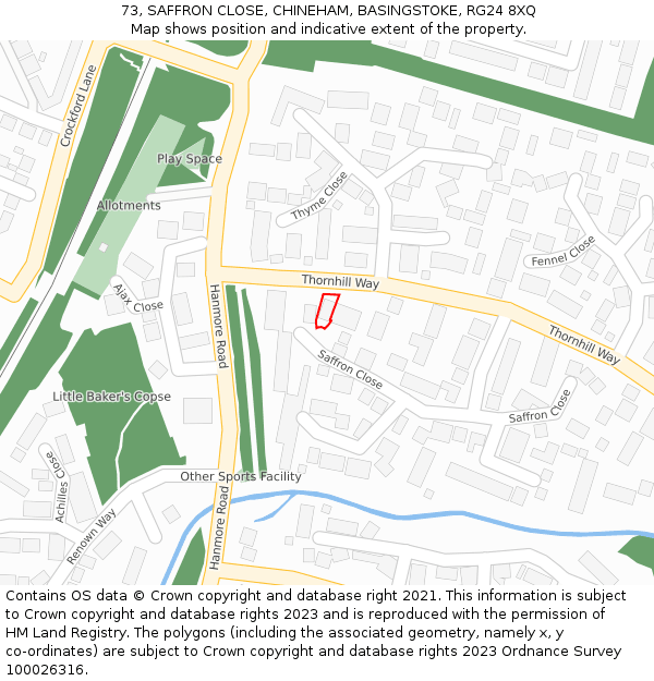 73, SAFFRON CLOSE, CHINEHAM, BASINGSTOKE, RG24 8XQ: Location map and indicative extent of plot