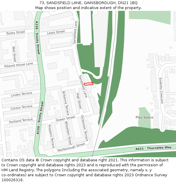 73, SANDSFIELD LANE, GAINSBOROUGH, DN21 1BQ: Location map and indicative extent of plot