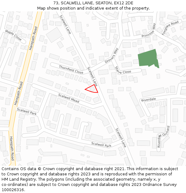 73, SCALWELL LANE, SEATON, EX12 2DE: Location map and indicative extent of plot