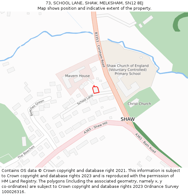 73, SCHOOL LANE, SHAW, MELKSHAM, SN12 8EJ: Location map and indicative extent of plot