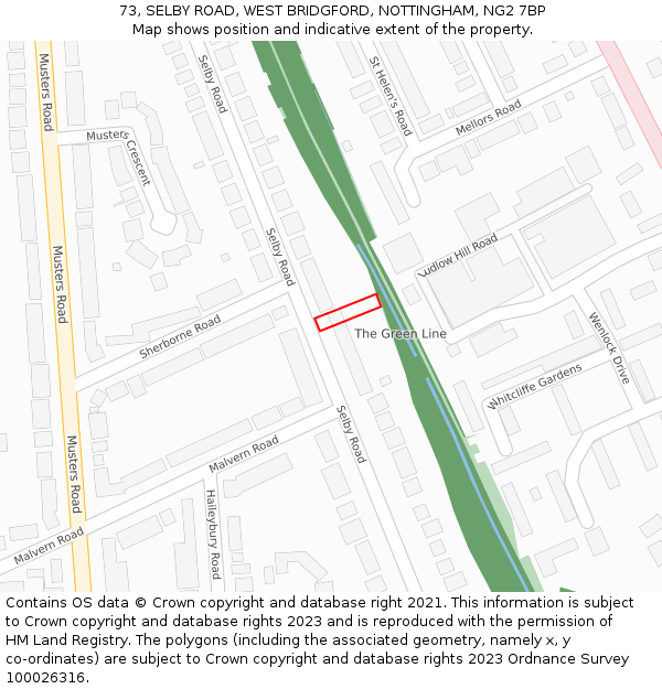 73, SELBY ROAD, WEST BRIDGFORD, NOTTINGHAM, NG2 7BP: Location map and indicative extent of plot