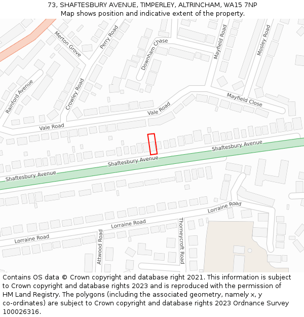 73, SHAFTESBURY AVENUE, TIMPERLEY, ALTRINCHAM, WA15 7NP: Location map and indicative extent of plot