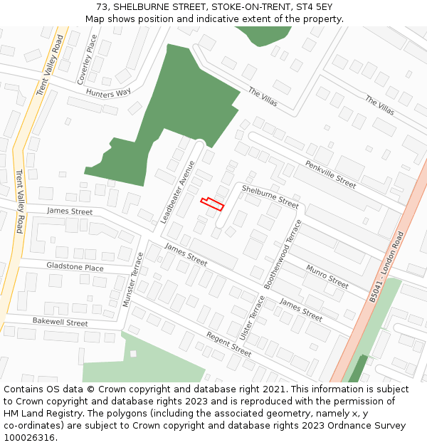 73, SHELBURNE STREET, STOKE-ON-TRENT, ST4 5EY: Location map and indicative extent of plot