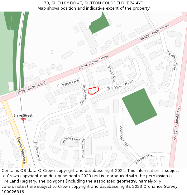 73, SHELLEY DRIVE, SUTTON COLDFIELD, B74 4YD: Location map and indicative extent of plot