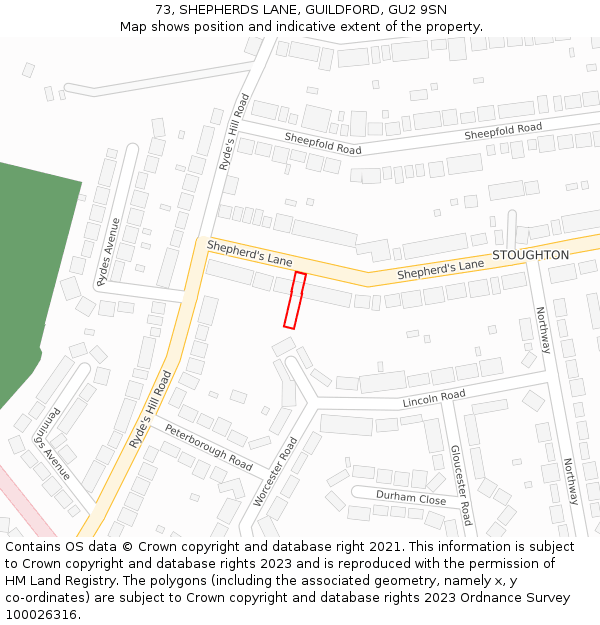 73, SHEPHERDS LANE, GUILDFORD, GU2 9SN: Location map and indicative extent of plot