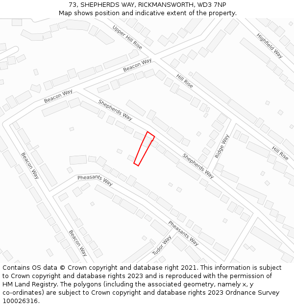 73, SHEPHERDS WAY, RICKMANSWORTH, WD3 7NP: Location map and indicative extent of plot