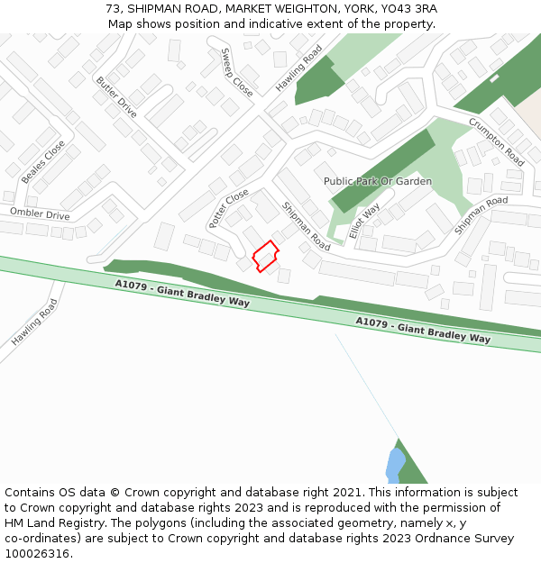 73, SHIPMAN ROAD, MARKET WEIGHTON, YORK, YO43 3RA: Location map and indicative extent of plot