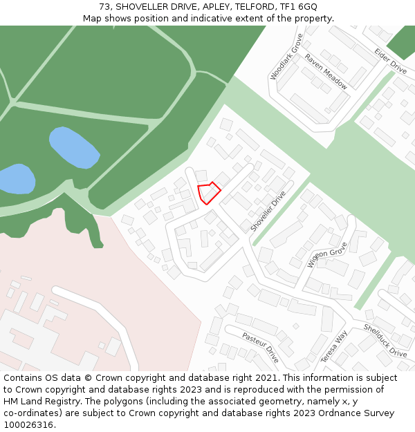 73, SHOVELLER DRIVE, APLEY, TELFORD, TF1 6GQ: Location map and indicative extent of plot