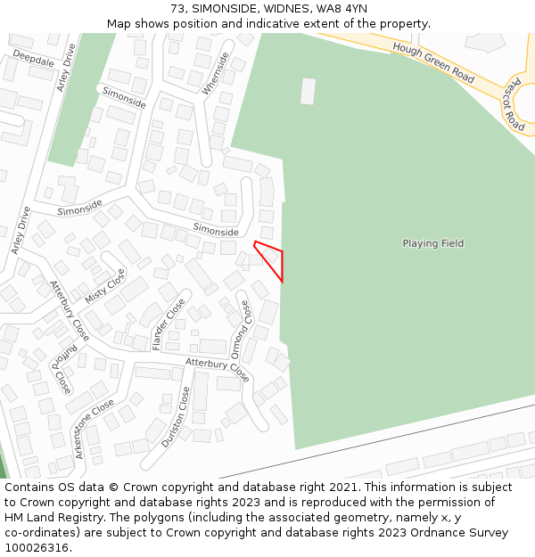 73, SIMONSIDE, WIDNES, WA8 4YN: Location map and indicative extent of plot