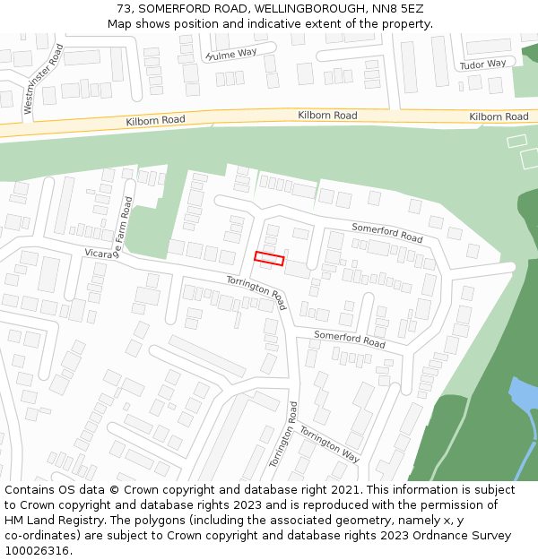 73, SOMERFORD ROAD, WELLINGBOROUGH, NN8 5EZ: Location map and indicative extent of plot