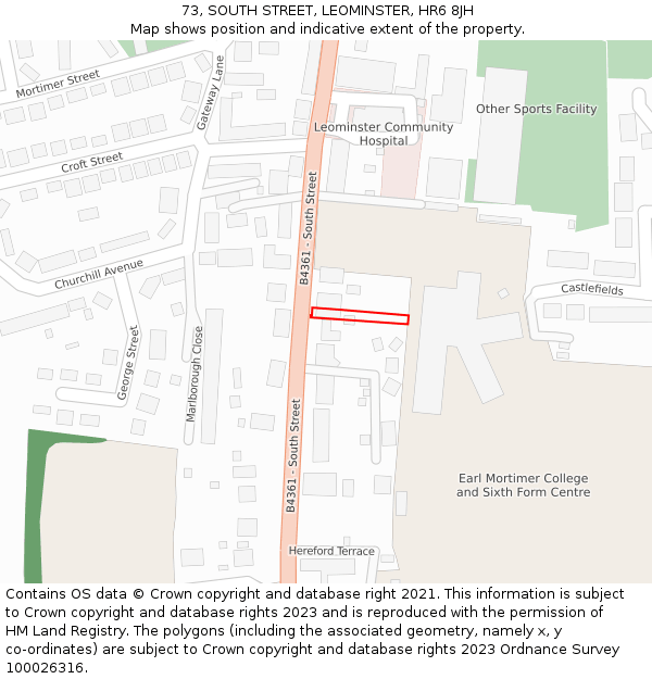 73, SOUTH STREET, LEOMINSTER, HR6 8JH: Location map and indicative extent of plot