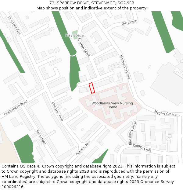 73, SPARROW DRIVE, STEVENAGE, SG2 9FB: Location map and indicative extent of plot