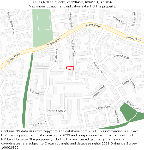 73, SPINDLER CLOSE, KESGRAVE, IPSWICH, IP5 2DA: Location map and indicative extent of plot