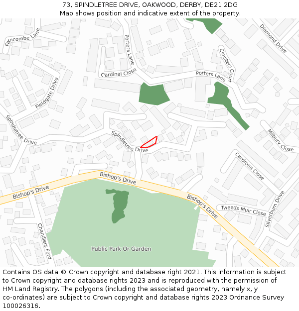 73, SPINDLETREE DRIVE, OAKWOOD, DERBY, DE21 2DG: Location map and indicative extent of plot
