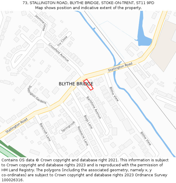 73, STALLINGTON ROAD, BLYTHE BRIDGE, STOKE-ON-TRENT, ST11 9PD: Location map and indicative extent of plot