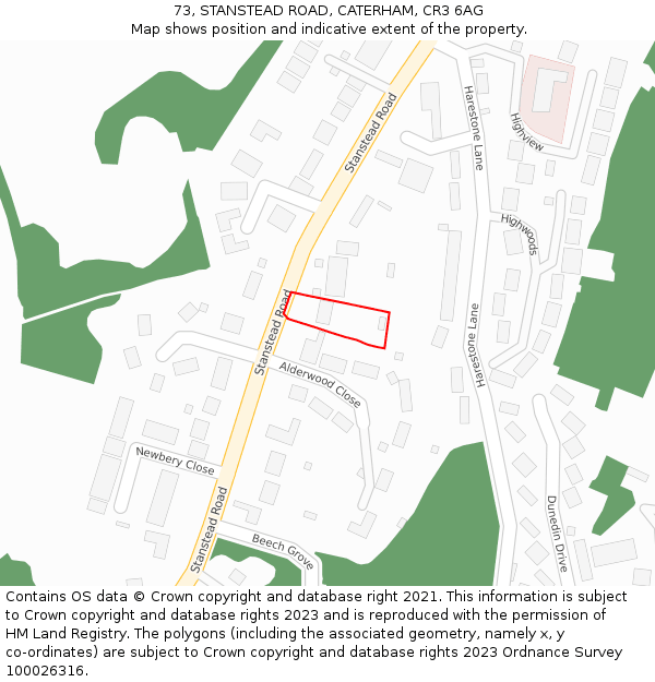 73, STANSTEAD ROAD, CATERHAM, CR3 6AG: Location map and indicative extent of plot