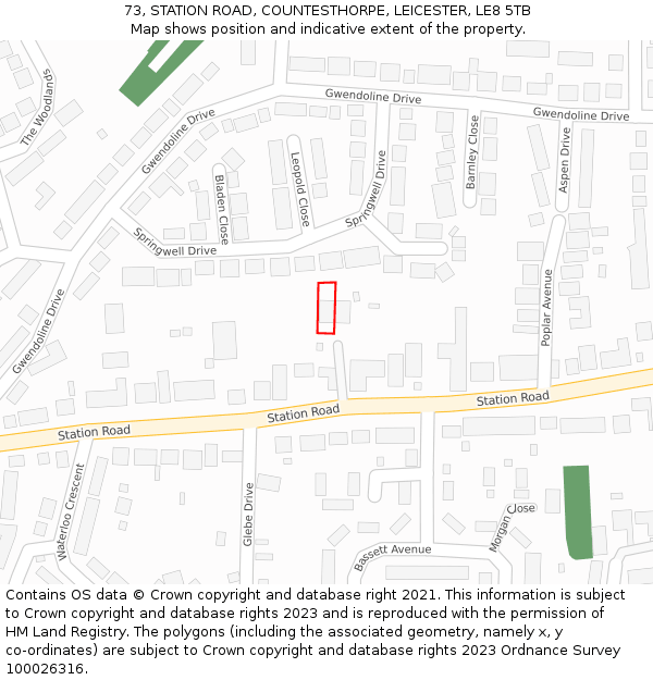 73, STATION ROAD, COUNTESTHORPE, LEICESTER, LE8 5TB: Location map and indicative extent of plot