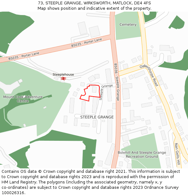 73, STEEPLE GRANGE, WIRKSWORTH, MATLOCK, DE4 4FS: Location map and indicative extent of plot