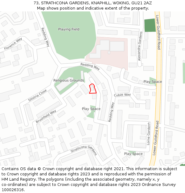 73, STRATHCONA GARDENS, KNAPHILL, WOKING, GU21 2AZ: Location map and indicative extent of plot