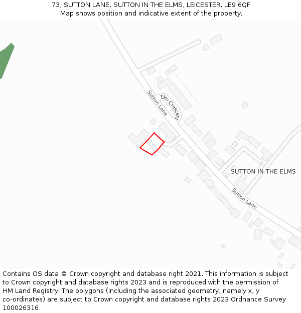 73, SUTTON LANE, SUTTON IN THE ELMS, LEICESTER, LE9 6QF: Location map and indicative extent of plot