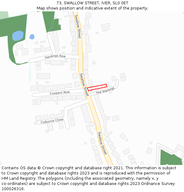 73, SWALLOW STREET, IVER, SL0 0ET: Location map and indicative extent of plot