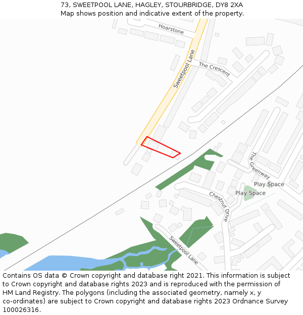 73, SWEETPOOL LANE, HAGLEY, STOURBRIDGE, DY8 2XA: Location map and indicative extent of plot