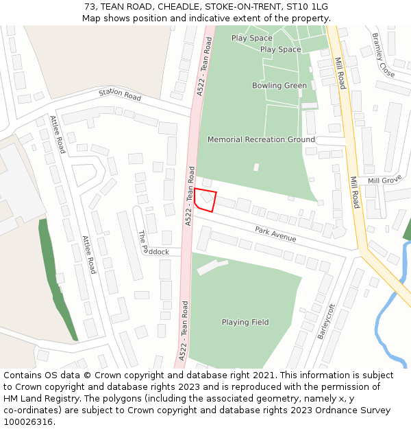 73, TEAN ROAD, CHEADLE, STOKE-ON-TRENT, ST10 1LG: Location map and indicative extent of plot