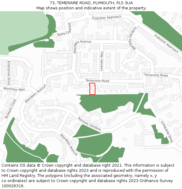 73, TEMERAIRE ROAD, PLYMOUTH, PL5 3UA: Location map and indicative extent of plot