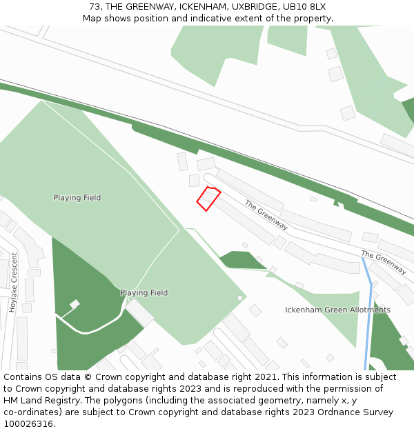 73, THE GREENWAY, ICKENHAM, UXBRIDGE, UB10 8LX: Location map and indicative extent of plot