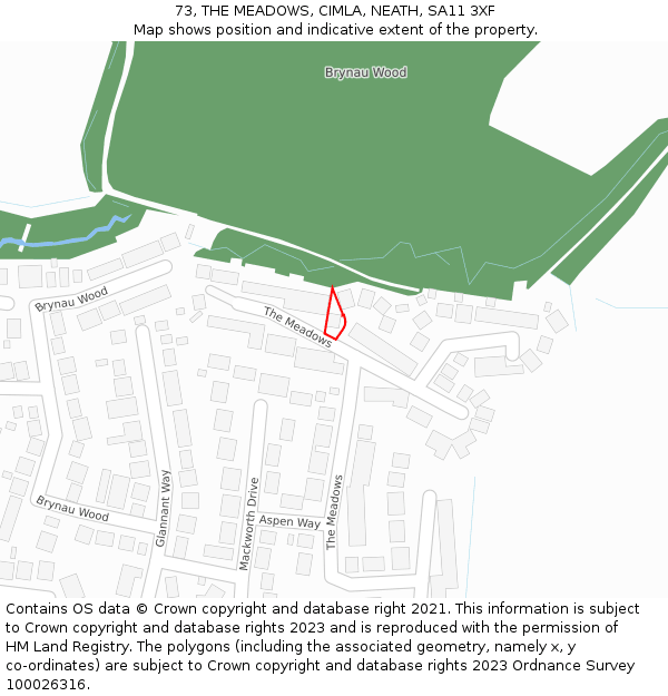 73, THE MEADOWS, CIMLA, NEATH, SA11 3XF: Location map and indicative extent of plot