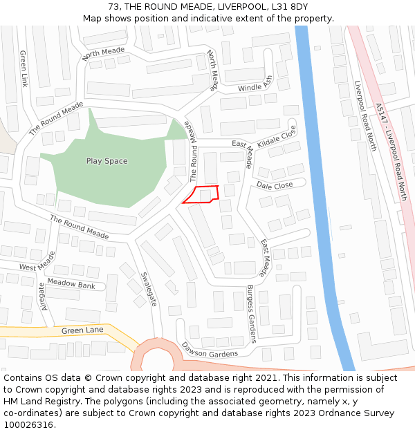 73, THE ROUND MEADE, LIVERPOOL, L31 8DY: Location map and indicative extent of plot