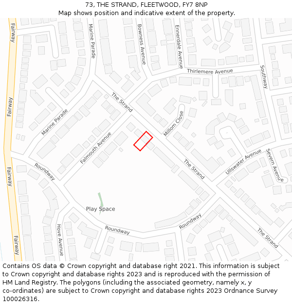 73, THE STRAND, FLEETWOOD, FY7 8NP: Location map and indicative extent of plot