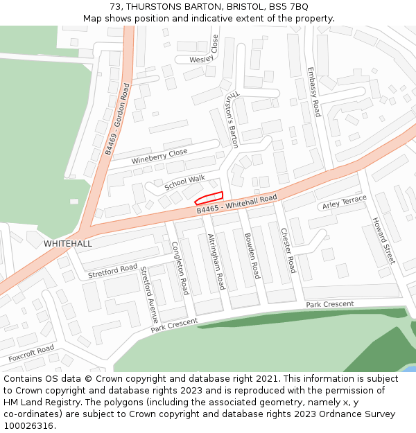 73, THURSTONS BARTON, BRISTOL, BS5 7BQ: Location map and indicative extent of plot