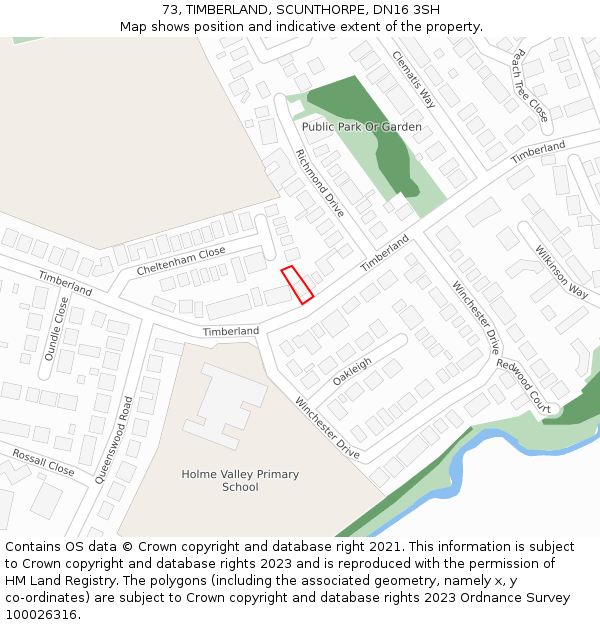 73, TIMBERLAND, SCUNTHORPE, DN16 3SH: Location map and indicative extent of plot