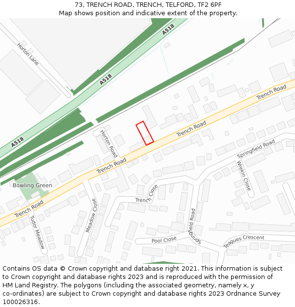 73, TRENCH ROAD, TRENCH, TELFORD, TF2 6PF: Location map and indicative extent of plot