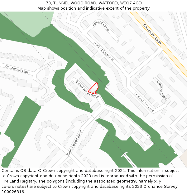 73, TUNNEL WOOD ROAD, WATFORD, WD17 4GD: Location map and indicative extent of plot