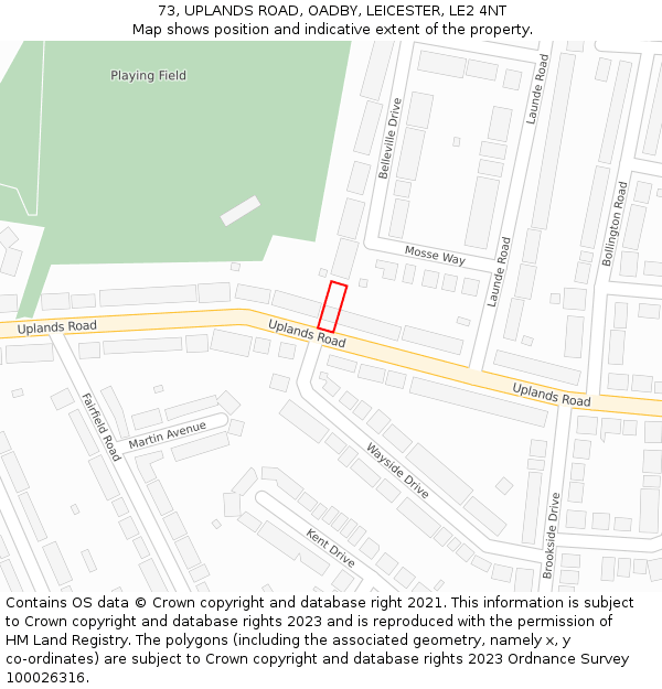 73, UPLANDS ROAD, OADBY, LEICESTER, LE2 4NT: Location map and indicative extent of plot