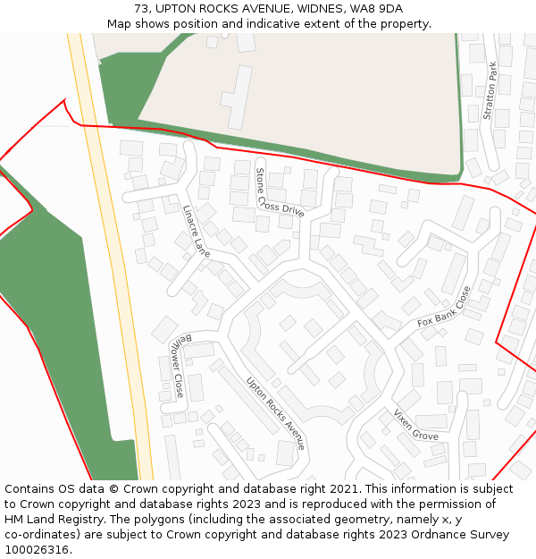 73, UPTON ROCKS AVENUE, WIDNES, WA8 9DA: Location map and indicative extent of plot