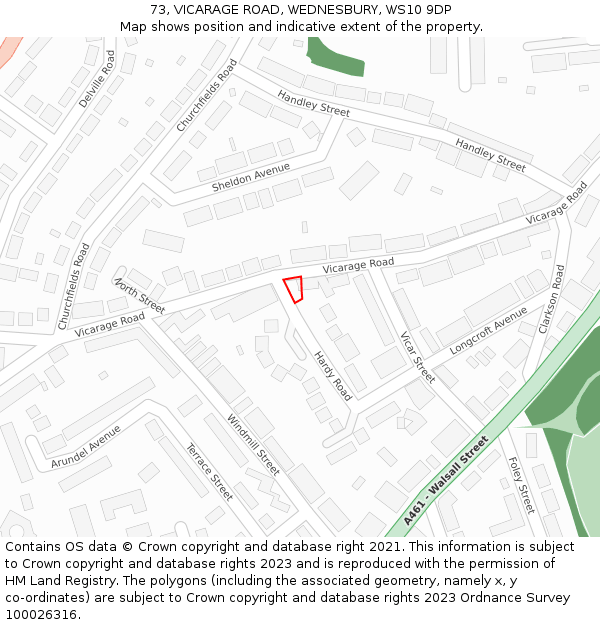 73, VICARAGE ROAD, WEDNESBURY, WS10 9DP: Location map and indicative extent of plot