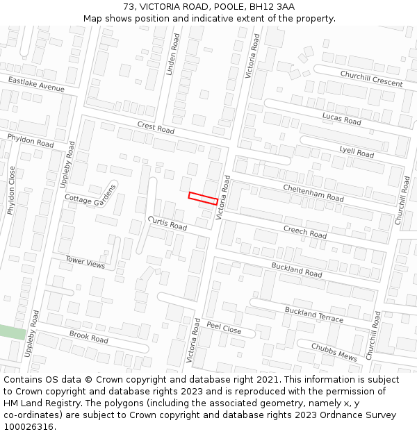 73, VICTORIA ROAD, POOLE, BH12 3AA: Location map and indicative extent of plot