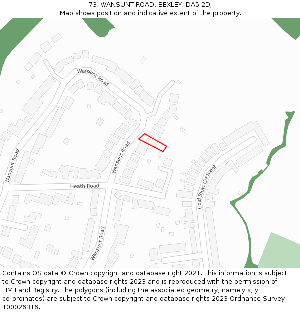 73, WANSUNT ROAD, BEXLEY, DA5 2DJ: Location map and indicative extent of plot