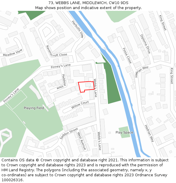 73, WEBBS LANE, MIDDLEWICH, CW10 9DS: Location map and indicative extent of plot