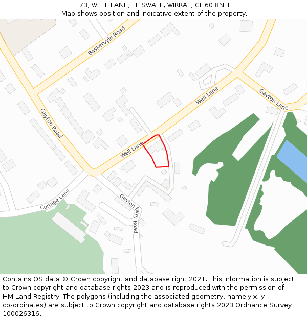 73, WELL LANE, HESWALL, WIRRAL, CH60 8NH: Location map and indicative extent of plot