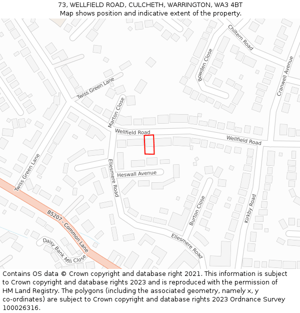 73, WELLFIELD ROAD, CULCHETH, WARRINGTON, WA3 4BT: Location map and indicative extent of plot