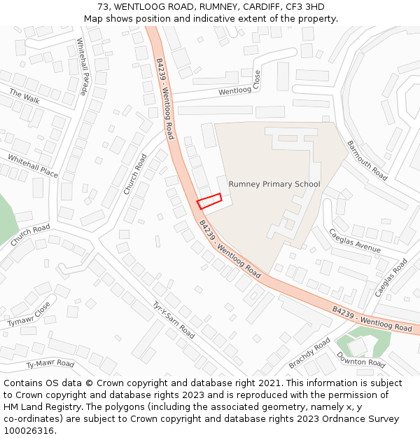 73, WENTLOOG ROAD, RUMNEY, CARDIFF, CF3 3HD: Location map and indicative extent of plot